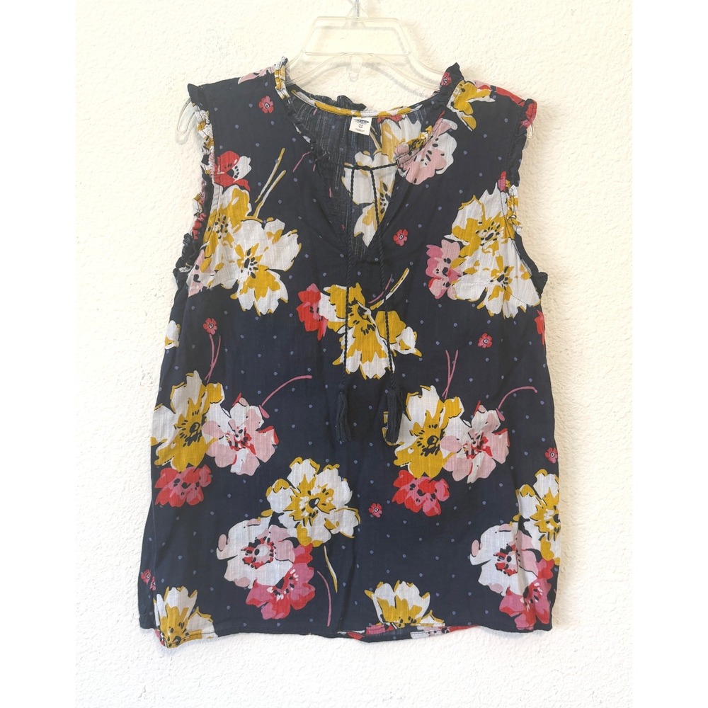 Old Navy Top XS Floral Sleeveless Blue Yellow‎ Pink Tassel Blouse Boho Festival